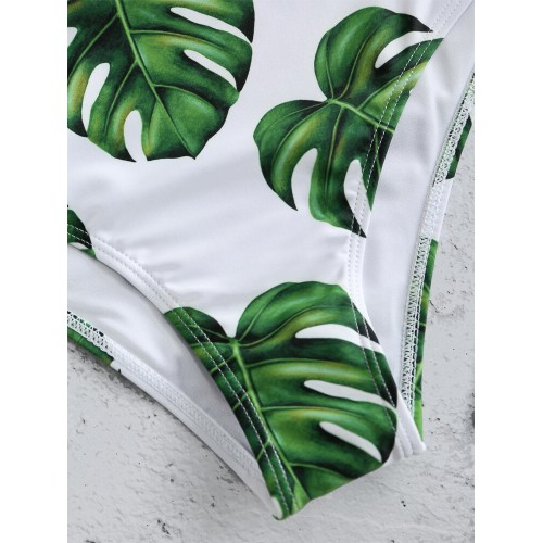 Mid Waist Strapless Ruffle Trim Flora Printed Tankinis Swimwear