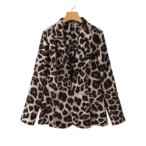 Leopard Print Blazer Loose Suit for Women with Shoulder Pad