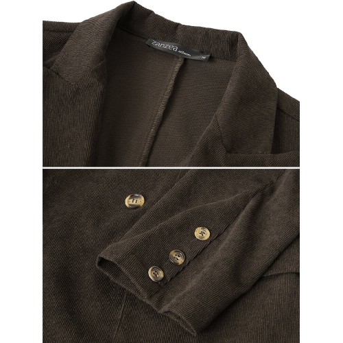 Women Corduroy Double Breasted Lapel Casual Long Sleeve Blazers With Pocket