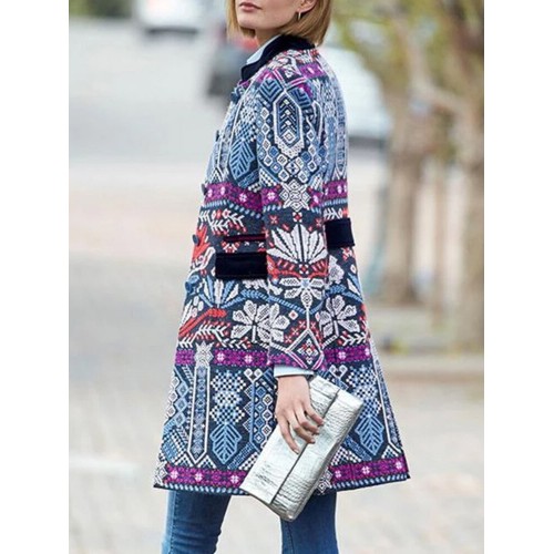 Women Vintage Printed Folk Style Long Sleeve Coats