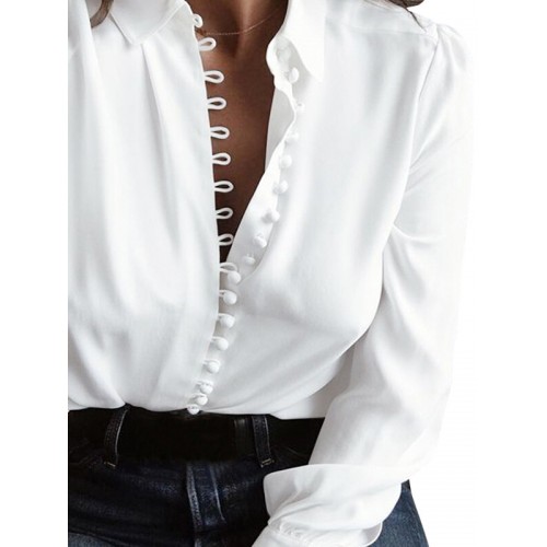 Long Sleeve Low Cut Casual Blouse Buttons Down Shirts
