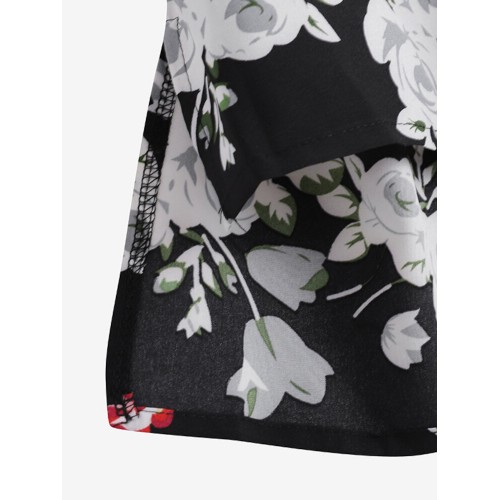 Women Bohemian Floral Printed Button Cuffs V-Neck Adjustable Sleeve Shirts
