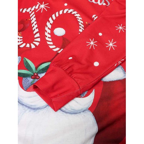 Women Christmas Santa Claus Pattern Side Pockets Long Sleeve Casual Hooded Sweatshirt