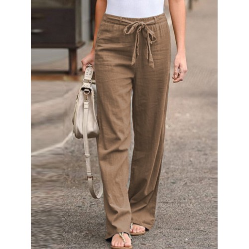 S-5XL Women Elastic Waist Casual Wide Legs Long Pants Solid Yoga Trousers
