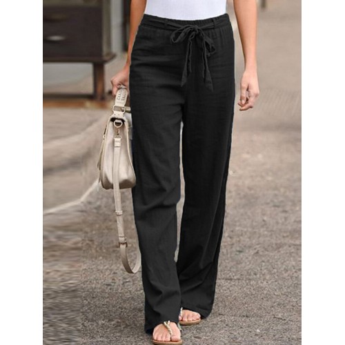 S-5XL Women Elastic Waist Casual Wide Legs Long Pants Solid Yoga Trousers