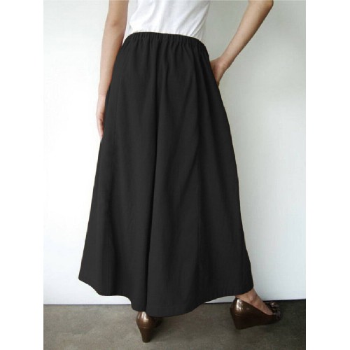 Women Cotton Solid Color Side Pockets Front Fork Wide Leg Pants