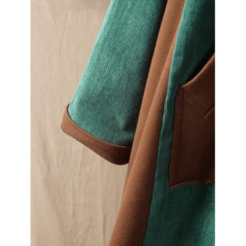Corduroy Patchwork Hooded Plus Size Women Long Coats