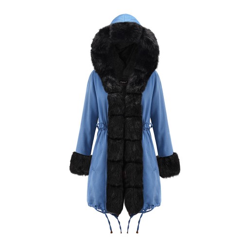 Long Sleeve Print Fur Collar Hooded Thick Coats