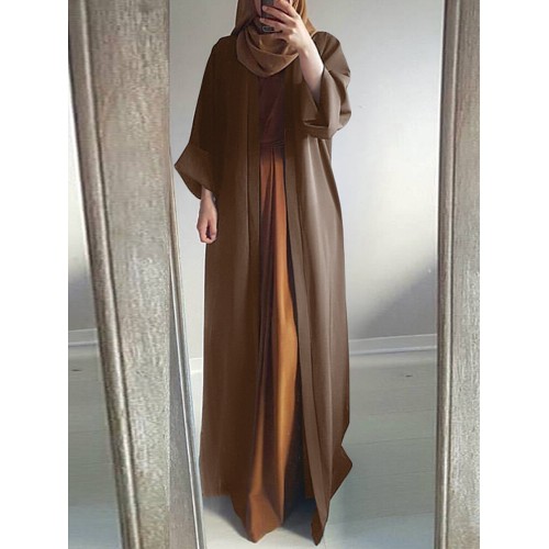 Women Vintage Solid Color Loose Casual Cardigan Abaya Kaftan Long Sleeve Robe