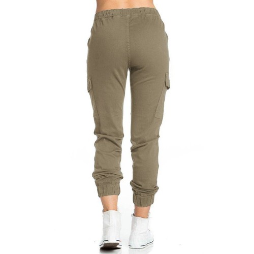 Women Casual Elastic Waist Drawstring Side Pockets Pants