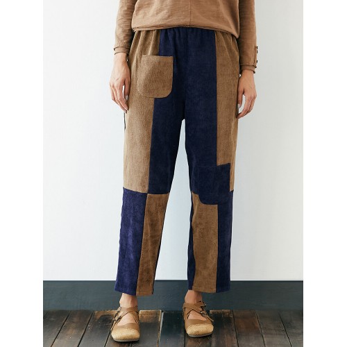 Corduroy Patchwork Pocket Plus Size Pants