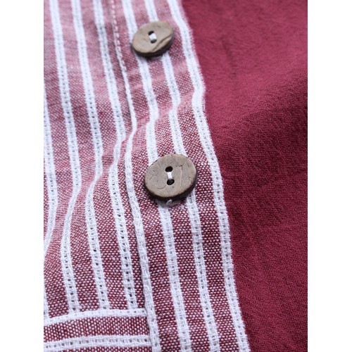 Women Striped Patchwork Stand Collar Button Plus Size Shirts