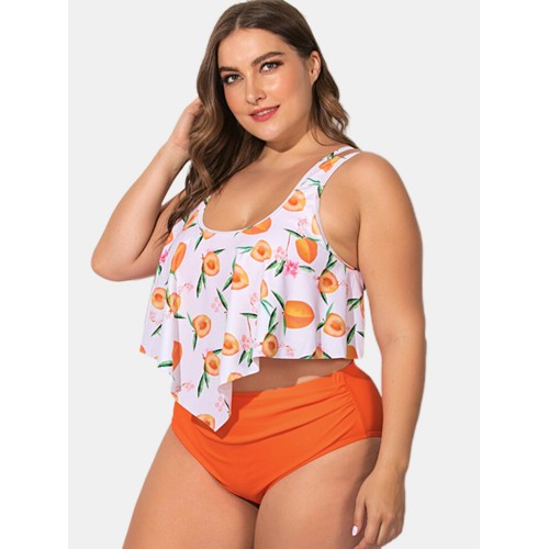 Printed Deep Necklines Adjustable Straps Plus Size Bikini