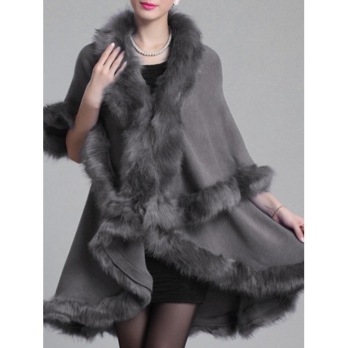 Elegant Faux Fur Patchwork Women Cloak Coats