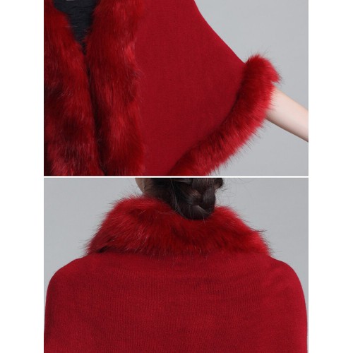 Elegant Faux Fur Patchwork Women Cloak Coats
