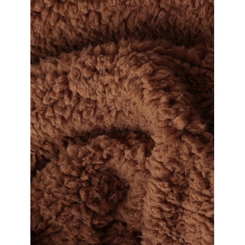 Women Winter Thick Fleece Lapel Mid-Length Solid Color Warm Casual Coat