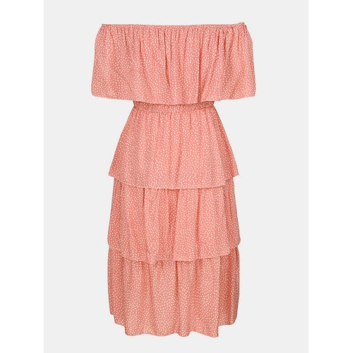Polka Dot Print Off-shoulder Short Sleeve Layered Dress For Women