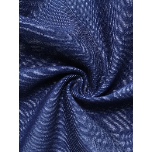 Women Denim Nine Points Sleeve Lapel Regular Fit Midi Dress With Pocket