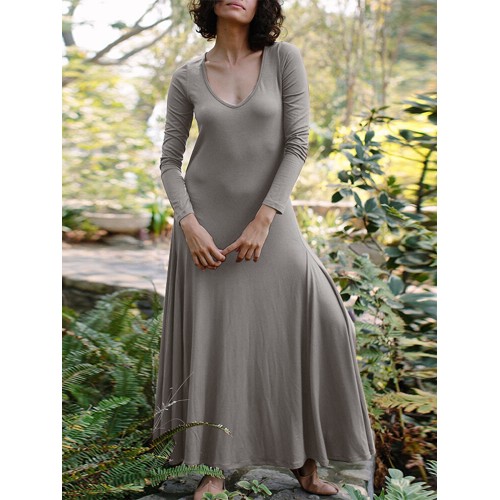 Women Solid Elastic V-Neck Maxi Length Street Casual Midi Dresses