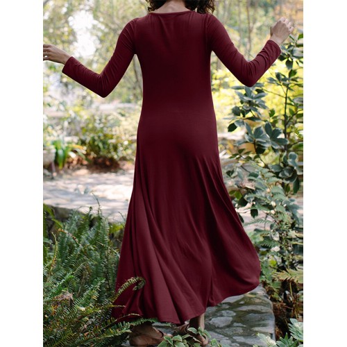 Women Solid Elastic V-Neck Maxi Length Street Casual Midi Dresses