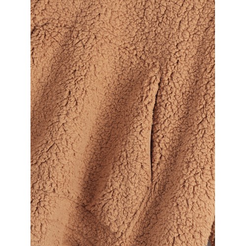 Villus Faux Fur Zipper Hooded Coats with Pocket