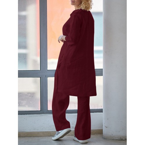 Women 100% Cotton Solid Ankle Length Elastic Waist Two-Piece Sets