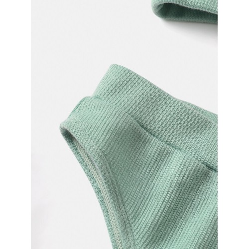 Women Solid Color Vest Texture High Waist Bikini Backless Siwmwear