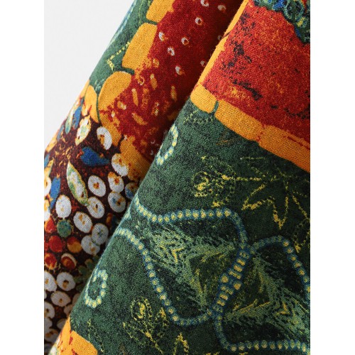 Ethnic Style Floral Print Patchwork Long Sleeve Vintage Coats With Pockets
