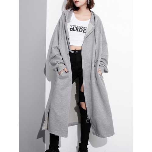 M-5XL Solid Color Hooded Coat