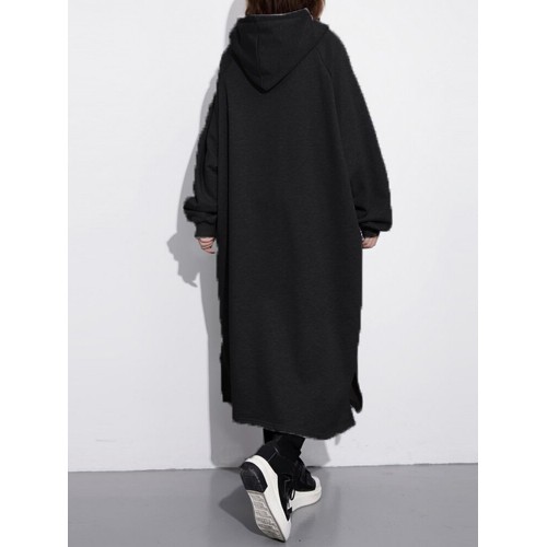 M-5XL Solid Color Hooded Coat