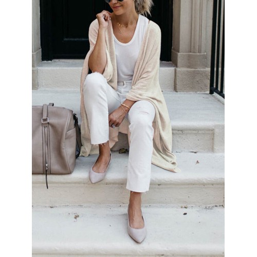 Women Plain Simple Casual Loose Knitted Irregular Hem Cardigan
