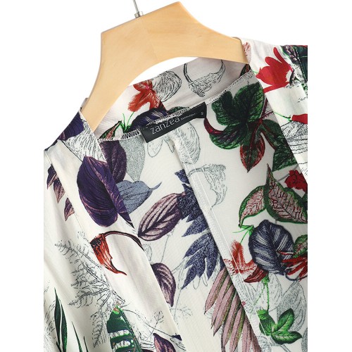Women Summer Floral Print Loose Long Sleeve Irregular Hem Cardigans
