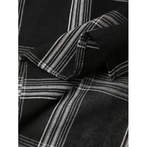 Women Plaid Side of The Split Button Chest Pocket Lapel Collar Casual Shirt